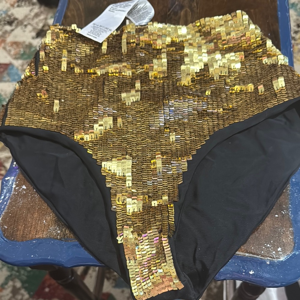 Roberto Cavalli Gold Sequin High-Waisted Bikini Bottom